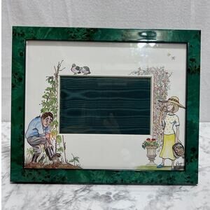 Bryan Parry Studios Gardening Picture Glass Frame 9"x11" Green Flowers Birds
